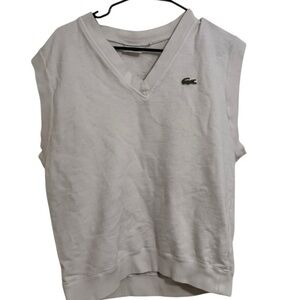 Lacoste Sport Tennis Sleeveless Sweatshirt Vest White V Neck Pullover Size XL